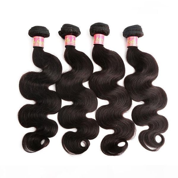

bella hair body wave 100% peruvian hair bundles virgin human hair natural color wavy hair weaves weft 8~30inch 4pcs lot ing, Black