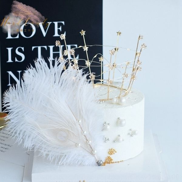 

qweaf feather decoration new ins plug-in natural ostrich pearl feather decoration pearl cake cake baking plug-in style uaplz