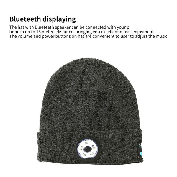 

outdoor cycling hiking led light knitted hat winter elastic beanie cap hat with lighting xmas gift for friend for winter, Black