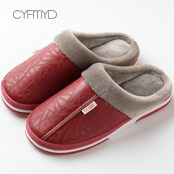 

cyfmyd крытые тапочки водонепроницаемые зимние плоские тапочки кожаные память пены уютные пары дома тапочки для женщин большой размер 35-50, Black