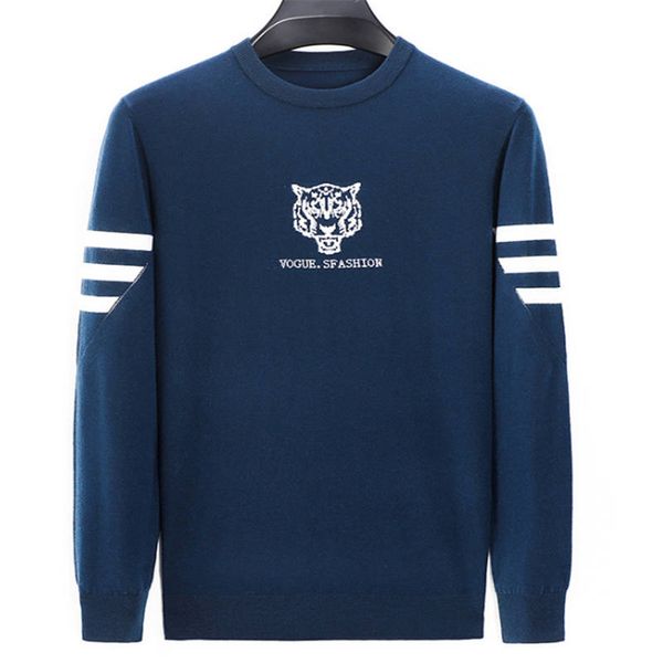 

young and middle-aged men's long-sleeved t-shirts round neck spring and autumn clothes tiger casual pullover knit sweater slim sweater, White;black