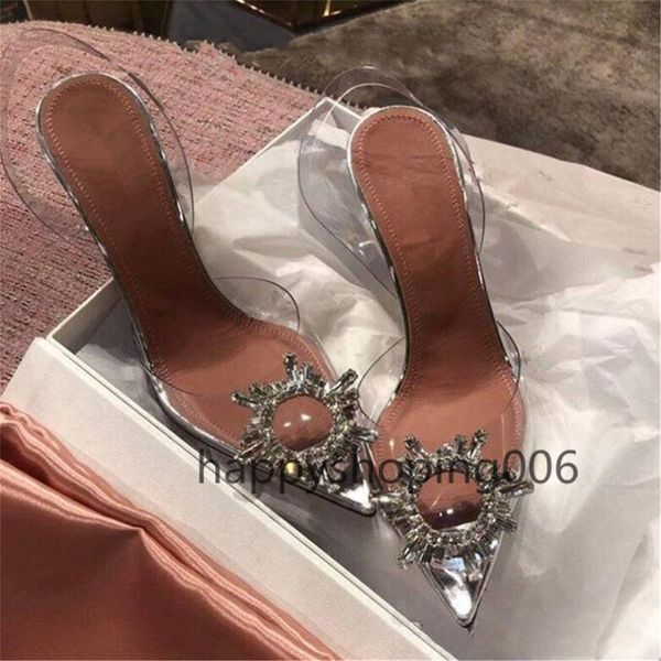 

2020 spring and summer women's pointed transparent sandals new products with rhinestone baotou high heels stiletto size35-40, Black