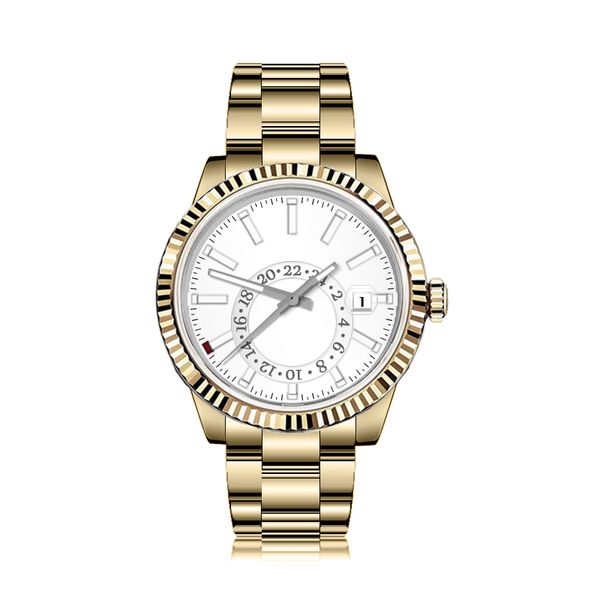

men's automatic mechanical watch luxury requin brand navigator gold stainless steel case m326938 calendar white dial sky fashion sports, Slivery;brown
