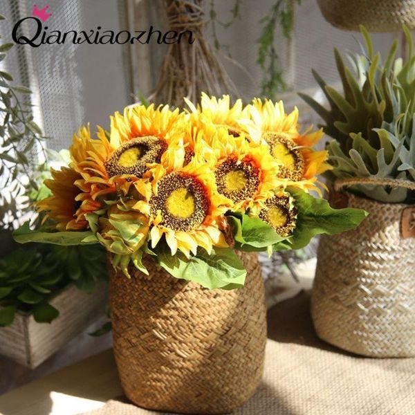 

qianxiaozhen 7 head sunflower flowers for wedding fake flowers bouquet wedding home decoration