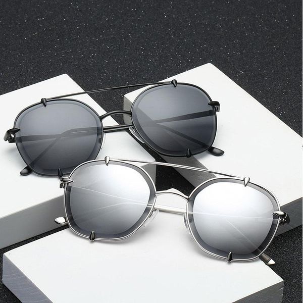 

Q Sunglasses men Double Beam Metal Frame Toad Lens Female Shades Brand Designer Me WomenSunglasses Goggles Male Eyewear, White;black