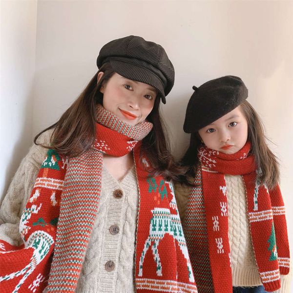 

child christmas gift fawn children's parent knitted winter thickened comfortable warm korean long scarf, Red;brown