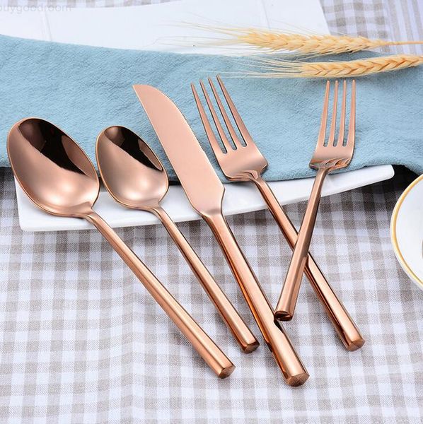 

1 set creative handle flatware set 4 color knife fork spoon 5-piece suit cutlery set high-grade stainless steel dinnerware tableware