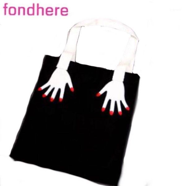 

fondhere new double-sided embroidered two hand funny art shopping bag canvas bag one shoulder portable campus men's women's1