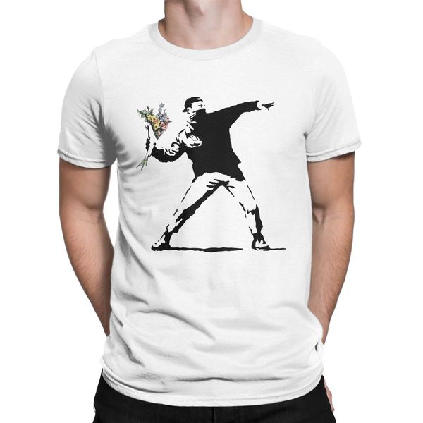 

sport мужские футболки flower man street art юмор чистый хлопок майка с коротким рукавом граффити бэнкси футболка crew neck одежда подарков
