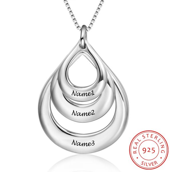 

925 sterling silver personalize fashion promised jewelry hollow pendant engrave 3 names anniversary necklace for women q1113
