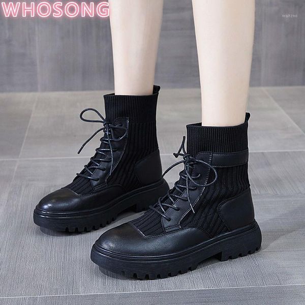 

2020 autumn winter boots women chunky platform boots black lace-up non-slip high ankle motorcycle ladies shoes1