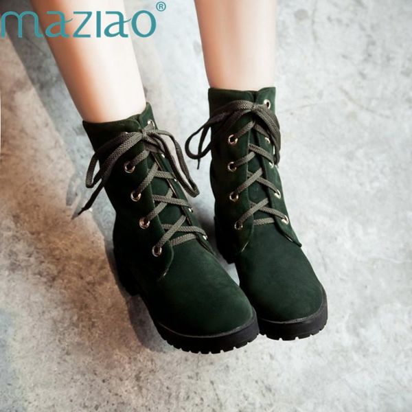 

boots classic women winter motocycle bootiessuede ankle snow square heel female warm fur plush insole maziao, Black