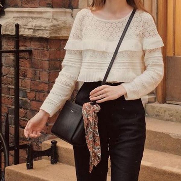 

fashion womens embroidery hollow out sweaters 2021 autumn knitted sweater floral female long sleeve pullovers o neck knitwear, White;black