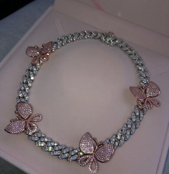 

bling jewelry hop choker miami miami mathing butterfle out женская цепочка 2020 cz hip link cuban ожерелье розовый рок новый 12 мм sqcvc hom, Silver