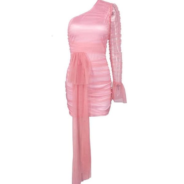 

2021 new super-cute stylish pink shoulder transparent mini-dress wires tight dress girl party 0gnp, Black;gray