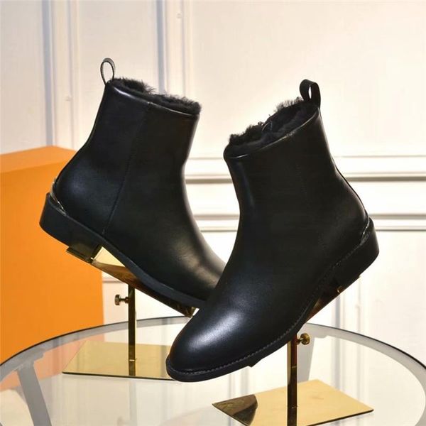 

women ankle boots genuine leather solid color zipper female shoe autumn winter round toe fur inside, Black