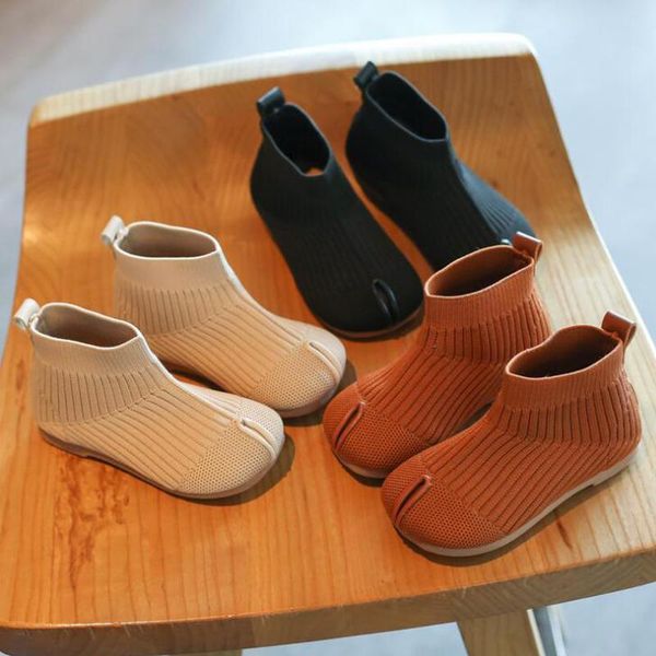 

boots 2021 autumn kids ankle soft breathable toddler girl knitted fashion style girls size 21-30, Black;grey