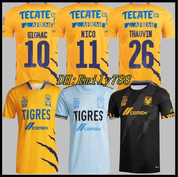 

liga mx 2021 2022 tigres uanl soccer jerseys home away thauvin gignac nico lopez 21 22 .fernandez pizarro football shirts maillot de foot t, Black;yellow