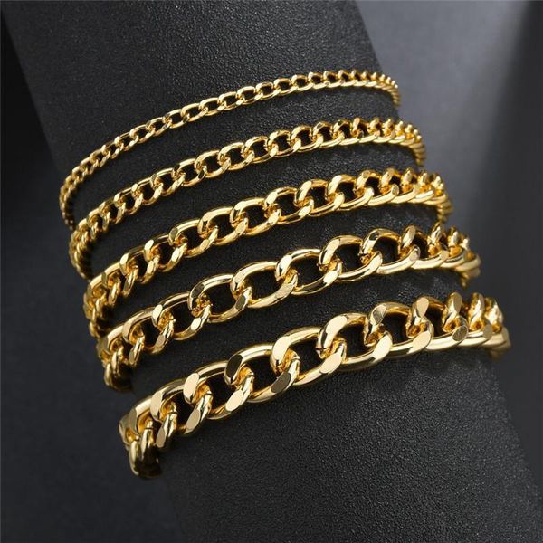 

link, chain modyle 22cm bracelets for women men gold color link chains men's fashion jewelry gifts, Black