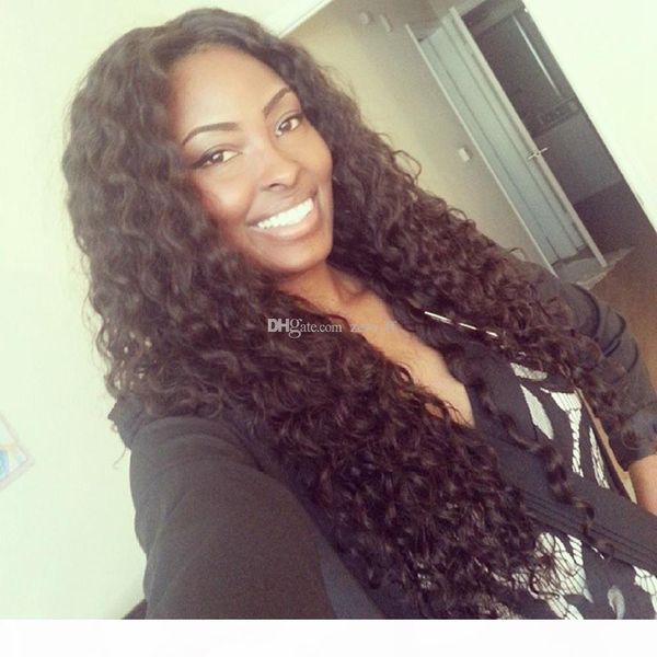 

150% density silk deep curly brazilian virgin human wig for black woman glueless full lace wig & lace front wig with baby hair, Black;brown