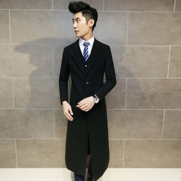 

taobao new autumn and winter fashion men's long woolen windbreaker, Tan;black