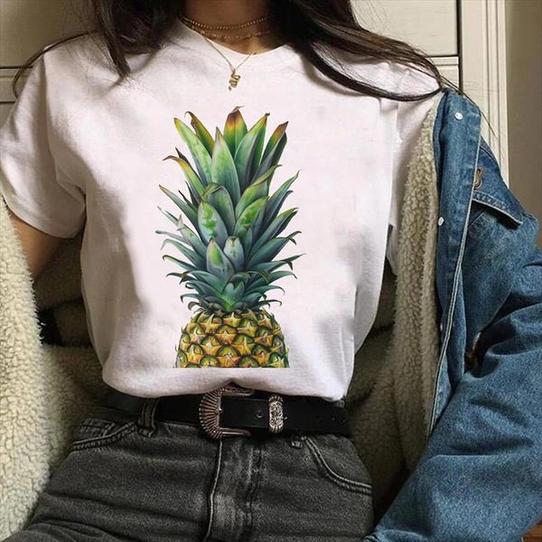 

women lady tees print graphic pineapple printing 90s cute clothes beach fruit clothing female t shirt womens t shirt, White