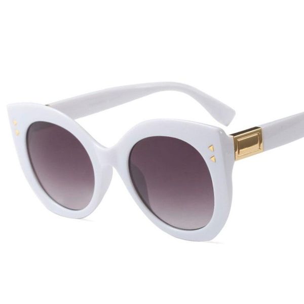 

Veshion Lady Cat Eye Round Sunglasses For Women Shiny Rivet Brand Glasses Designer Fashion Female Shades, White;black