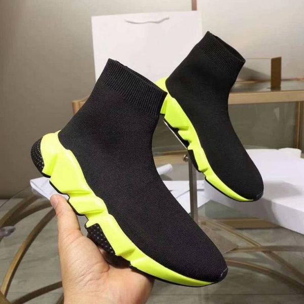 

трикотажных черных ботильоны желтого sole цвет смешивания пара обувь скольжение на моду плюс размер короткого идущих ботинок, Black