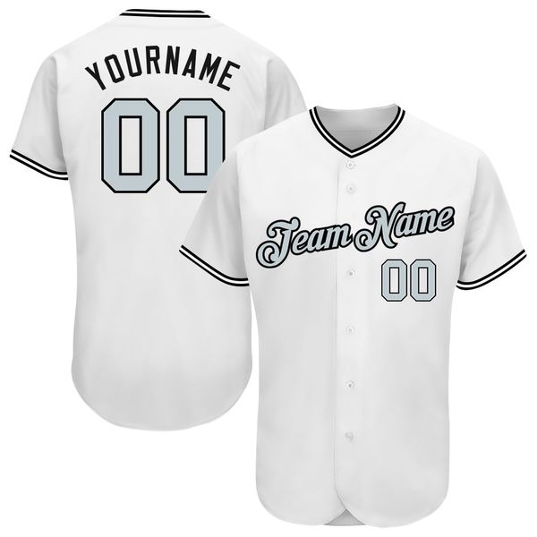 

custom white silver-black authentic baseball jersey, Blue;black
