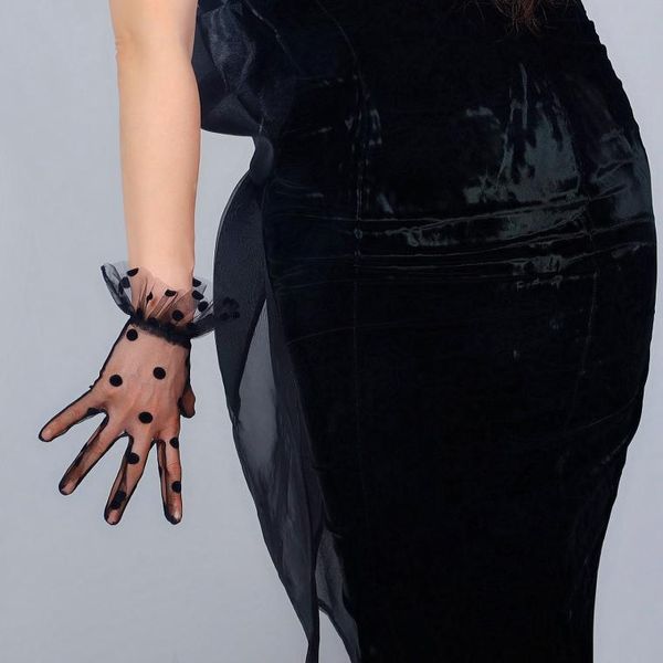 

five fingers gloves women' transparent dot print black mesh glove female summer sunscreen club party dancing r3240, Blue;gray