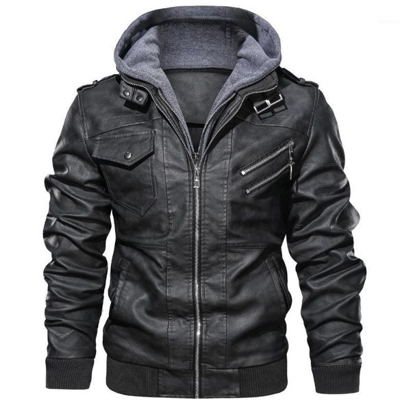 

mens warm jacket winter motorcycle leather jacket windbreaker hooded pu male outwear waterproof jackets and coats for man1, Black;brown