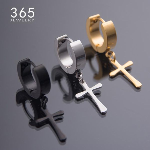 

hoop & huggie fashion piercing jewelry stainless steel cirle earrings cross pendant tassel men's for women statement gift, Golden;silver