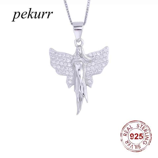 Pekurr 925 Sterling Silber Kristall Flügel Fliegen Engel Halskette für Frauen Luxuriöse Zirkon Fee Phoenix Anhänger Modeschmuck