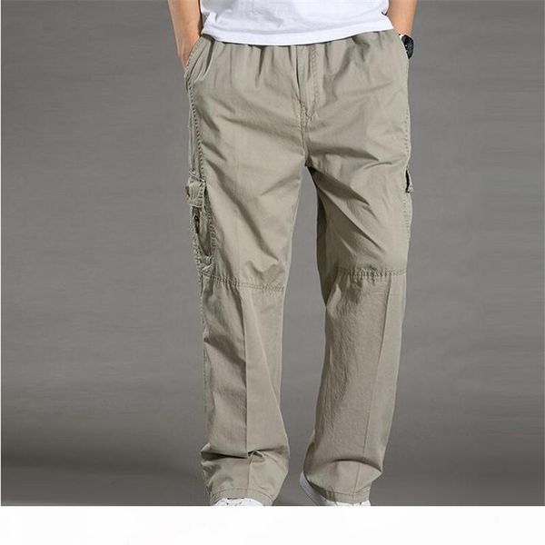 

summer cotton men cargo pants mens joggers baggy tactical pants lightweight army green work pant loose casual trousers plus size, Black