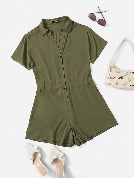 

plus button up shirt romper g5jr#, Black
