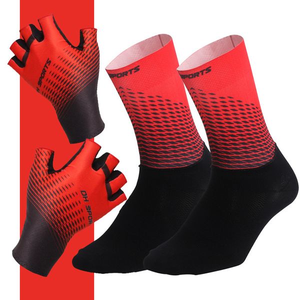 

half /full finger with 1pair cycling socks men women sports bike gloves racing bicycle set, Blue;gray
