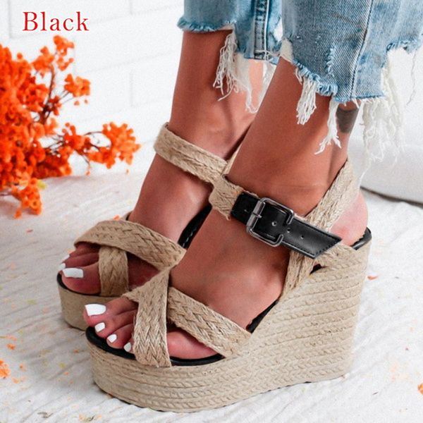 

summer women sandals platform wedge sandals women zipper solid summer shoes gladiator sandals big size 2020 fashion t200529, Black