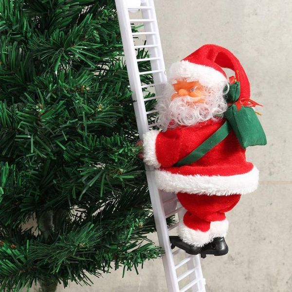 

christmas electric santa claus climbing ladder doll music creative xmas decor kid toy new year gift xmas tree hanging ornament