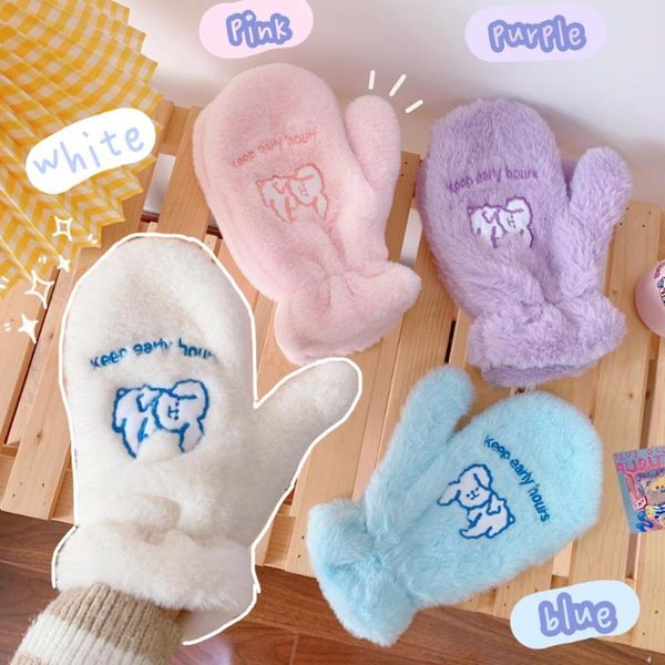 

five fingers gloves bentoy korea cartoon dog for women' girls winter cute ins plush fur thick warm riding good gifts, Blue;gray