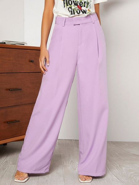 

plicated detail wide leg pants b5l9#, Black;white