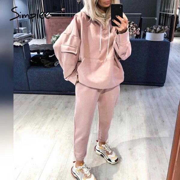 

simplee casual hooded sweatshirt set loose large women's suit drop shoulder sleeve pocket two piece set street winter 2020 new1, Gray
