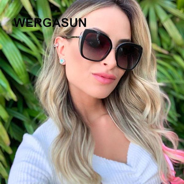

sunglasses wergasun fashion women brand designer plastic female big frame gradient sun glasses uv400 gafas de sol mujer, White;black