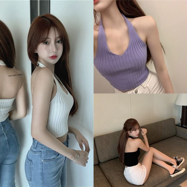 

l12gs slim open short knitted for women's fit 2020 new vest vest summer back bijch, White;black