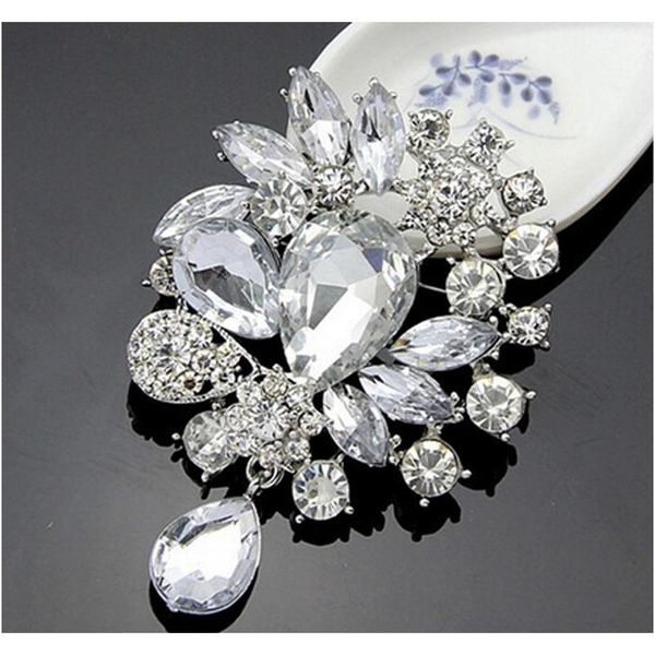 

8*5.5cm large flower waterdrop brooch big crystal wedding brooch fashion costume brooch for women b sqcafd homes2007, Gray