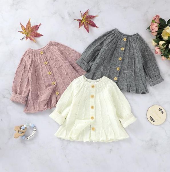 

2020 winter new baby girl knit cardigan simple solid color long sleeve loose version clothing baby warm sweaters 0-24m 1029, Blue;gray