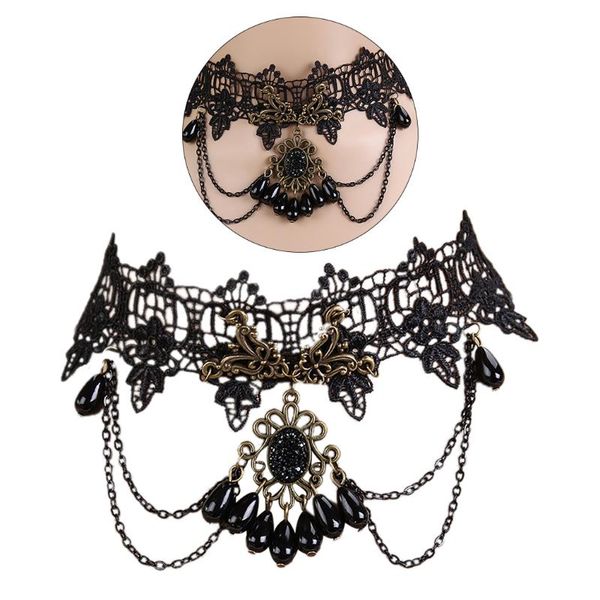 

2020 fashion black lace choker necklace fashion halloween jewelry red rose necklace for women gifts collar choker, Golden;silver