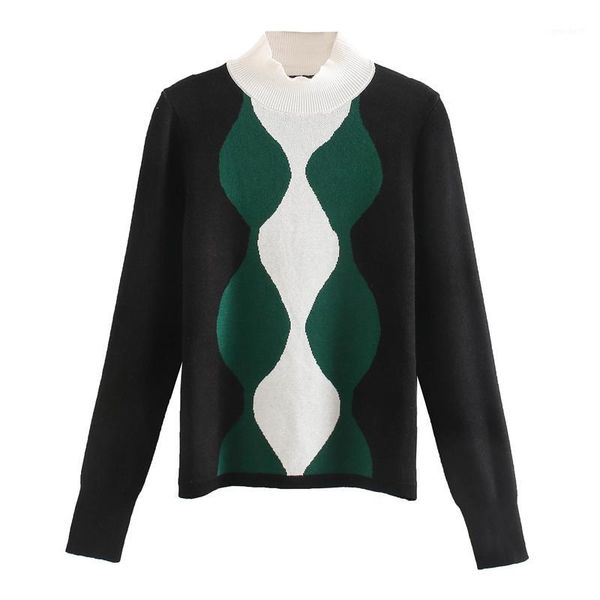 

women's sweaters fashion u 2021 women wool-blend two-neck sweater hit color tricolor crew neck winter lady leisure style college style1, White;black