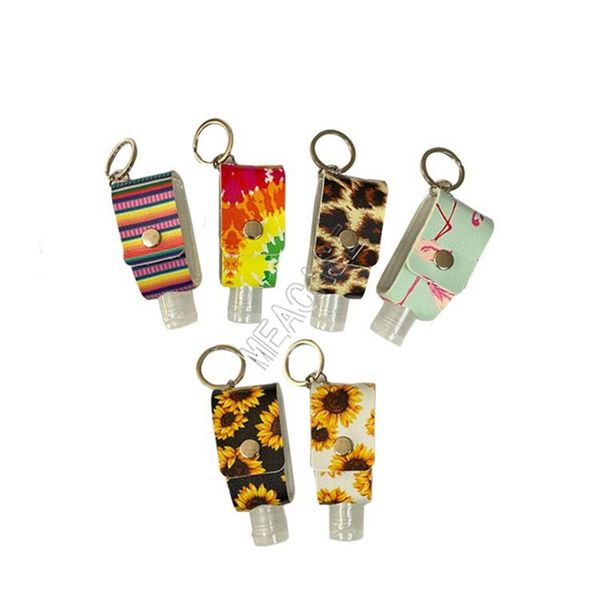 

30ml hand sanitizer bottle bag cover sleeves pu leopard sunflowers key chain holder pendent hand sanitizer bottle cover key ring new d92103, Blue