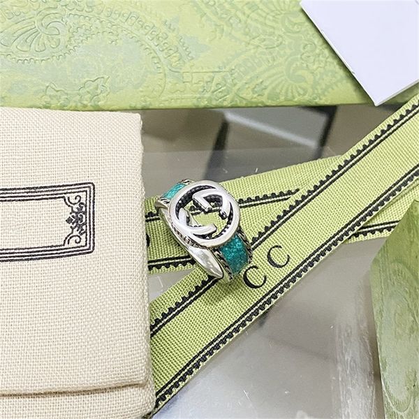 

green enamel ring hollowed out 925 silver couple