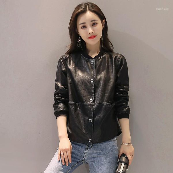 

women short spring coat autumn loose large thickened short coat winter cotton casual real fur jacket leather elling gg50yf1, Black;brown